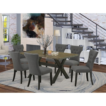 East West Furniture 7 Piece X-Style Rectangular Dining Table Set - Dark Gotham Gray X676GA650-7